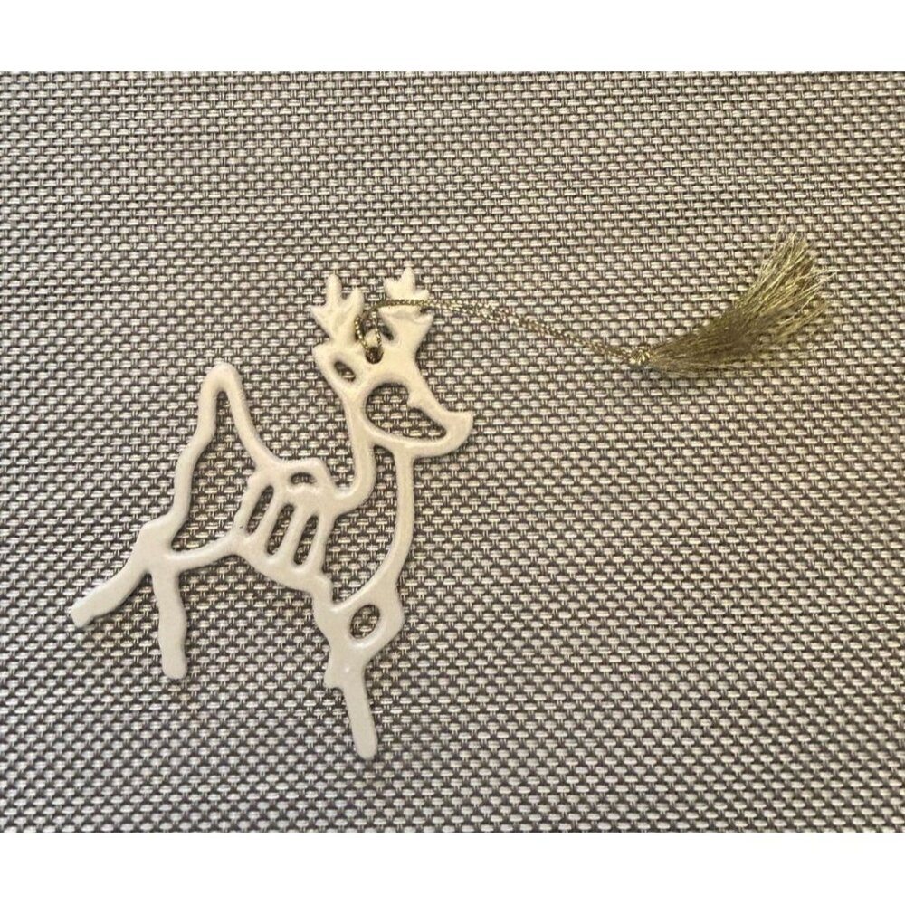 Vintage Lenox Porcelain Pierced Reindeer Ornament Gold Tassel Collectible